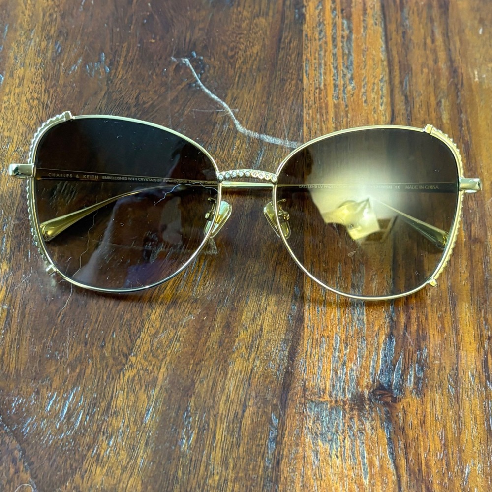 Charles & Keith Gold Butterfly Swarovski Crystal Sunglasses CK3-71280532 Brown